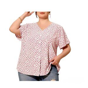 Agnes Orinda Lightweight Button Down White Pink Floral Flowy Blouse Size 1X